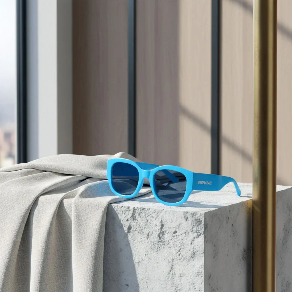 ARVUE women's azure blue sunglasses, face-sculpting frame
